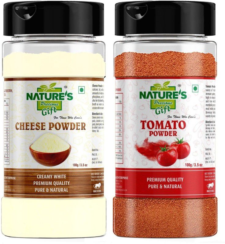 Nature's Precious Gift Tomato Powder & Cheese Powder (Milky White) - 100 GM Each / 3.5 Oz Sprinkle Jar  (2 x 100 g)