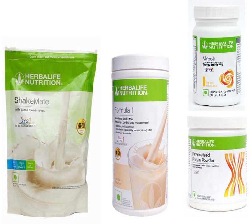 HERBALIFE Weight Loss Extra Delicious Combo With ( Formula 1 Nutritional Shake Mix - Vanilla Flavor + Personalized Protein Powder 200 Gram + Afresh Energy Drink Mix - Lemon Flavor + Shake Mate Milk Powder - Vanilla Flavor ) Combo  (1250 Gram)