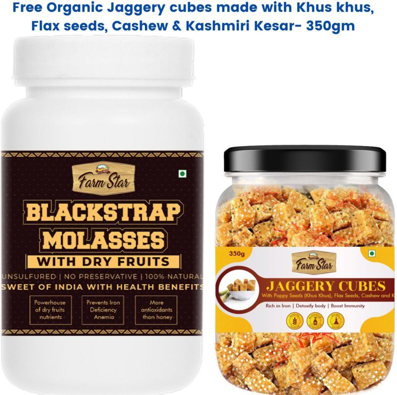 Farm Star -Organic Blackstrap Molasses with Dry Fruits-750 g + 350 g Organic Jaggery- FREE Block Jaggery  (1100 g, Pack of 2)