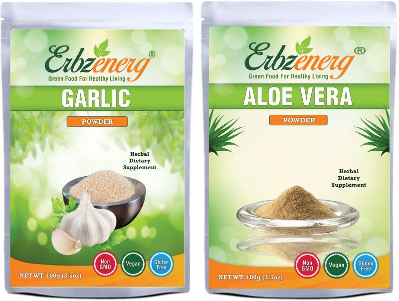 Erbzenerg Garlic Powder and Alovera Powder Combo Pack Combo  (Garlic Powder 100g and Alovera Powder 100g)