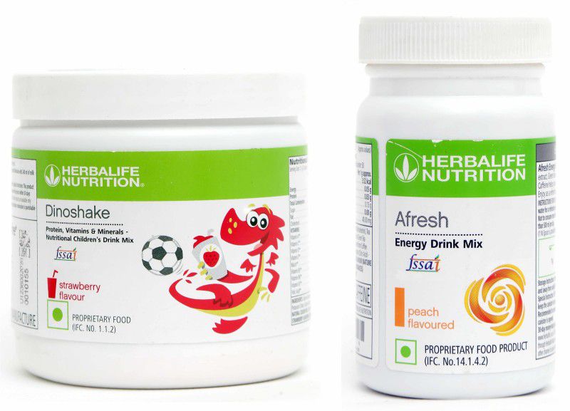 HERBALIFE Dinoshake Kids Drink Mix - Strawberry Flavor With Afresh Energy Drink Mix - Peach Flavor Combo Pack Combo  (2)