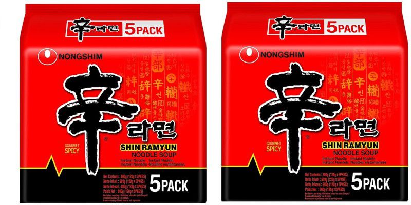 Nongshim Shin Ramyun Instant Noodles 120gm*10 Pack (5 Pack X 2 Combo) (Imported) Instant Noodles Vegetarian  (10 x 120 g)