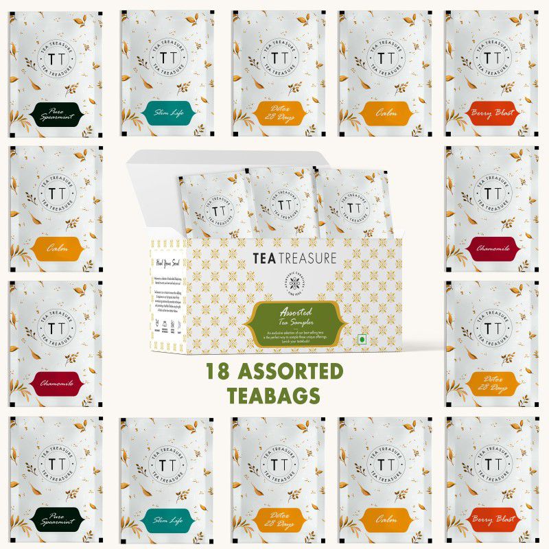 TeaTreasure Assorted Samplers 18 TeaBags|Immunity Booster Trial Pack| Weight Loss Herbal Tea Bags Box  (18 Bags)