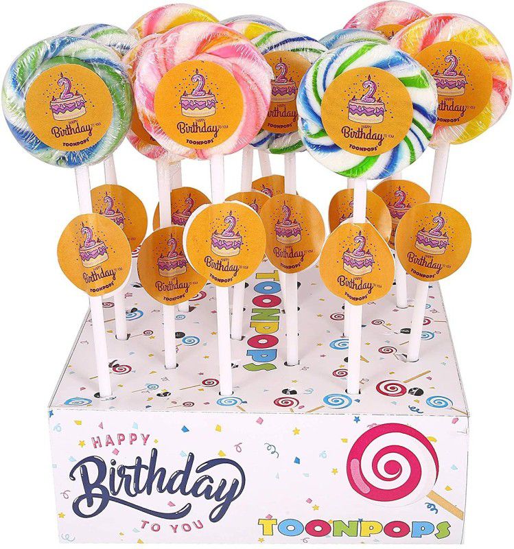 TOON POPS Swirl Lollipops - 2nd Birthday - Pack of 60 - Small Size - 1.5 inch Dia Round Assorted Fruity Flavours Lollipop  (60 x 10 g)
