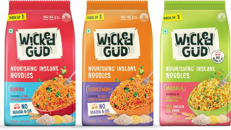 WickedGud Nourishing Range Instant Noodles Vegetarian  (3 x 205 g)