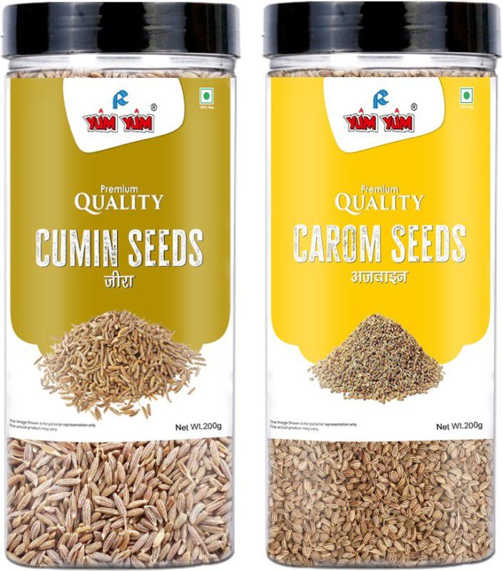 YUM YUM Premium Cumin Seeds Jeera ( 200g ) & Carom Seeds Ajwain ( 200g ) Combo Pack-  (2 x 200 g)