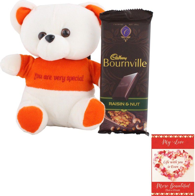 Cadbury Bournville Chocolate With Cute Teddy | Chocolate Gift For Valentine | 385 Combo  (1 Bournville(80g) , 1 You Are Very Special Teddy Bear, 1 Love Card)