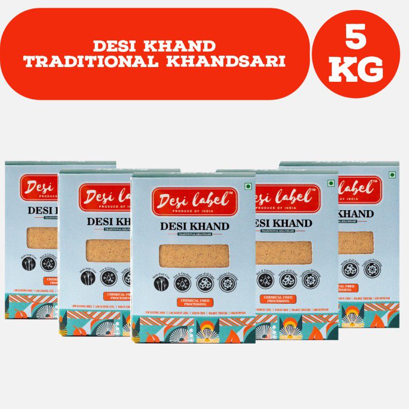 Desi Label Desi Khand / khandsari Sugar/ Raw Sugar / Tranditional Indian Sugar Sugar  (5 kg, Pack of 5)