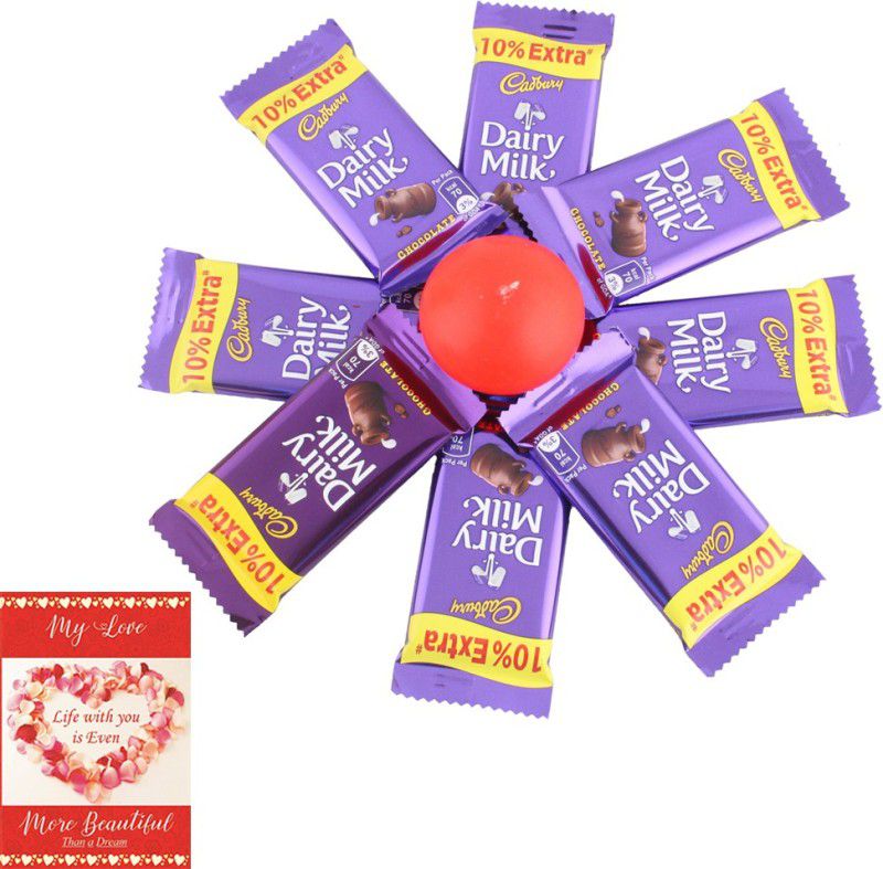 Cadbury Dairy Milk With & Candle | Chocolate Gift For Valentine | 508 Combo  (8 Dairy Milk(13.2g) and 1 Candle, 1 Love Card)