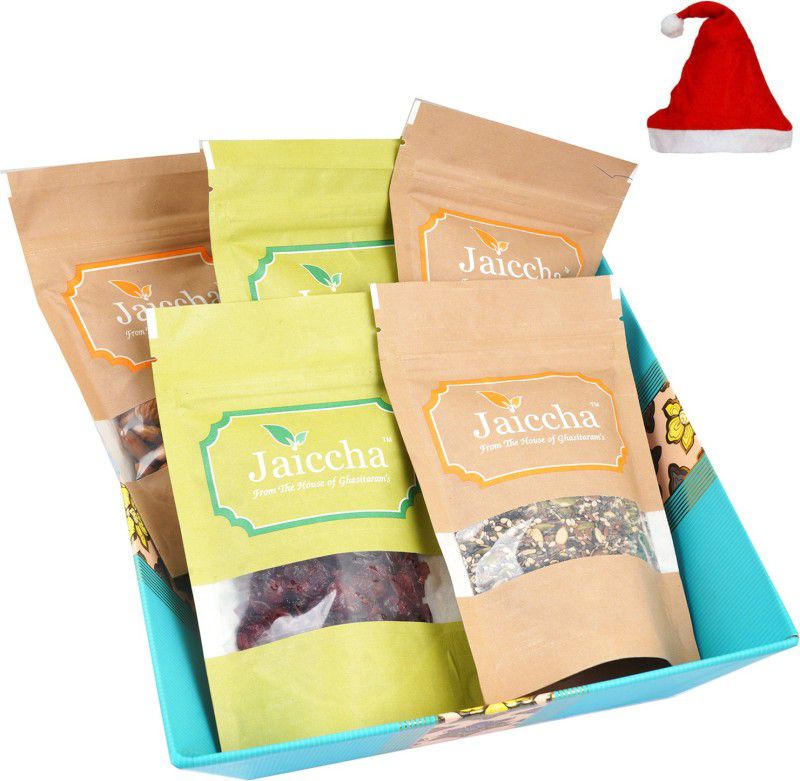 Jaiccha Christmas Gift-Medium basket of Almonds, Rasins, Cranberry, Blueberry and Mix Seeds Combo  (500g)