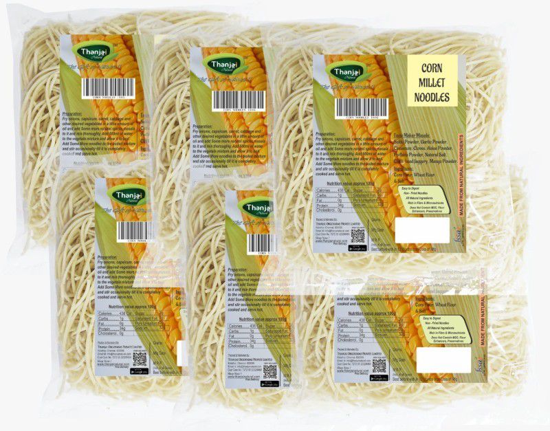 THANJAI NATURAL Corn Noodles 180g X 6 (1080g) of Natural Processed Noodles (No Maida & No MSG) Instant Noodles Vegetarian  (6 x 180 g)