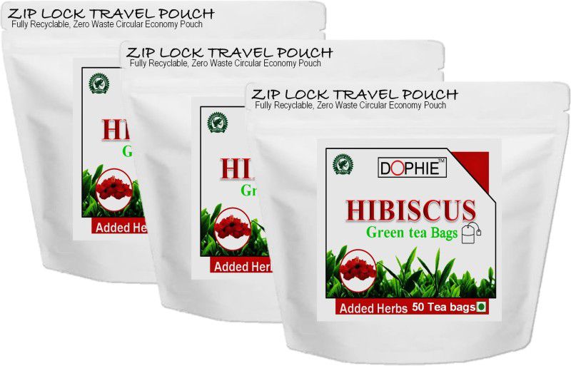 dophie Hibiscus Green tea bag (150 bags)in easy to carry travel zip lock pouch-pack -3 Hibiscus Green Tea Bags Pouch  (3 x 50 Sachets)