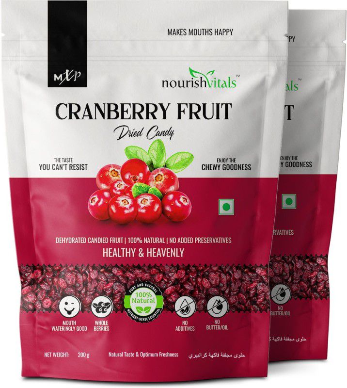 nourishvitals Cranberry Fruit Dried Candy, Pack of 2 - 100% Natural, No Added Preservatives Cranberries  (2 x 200 g)