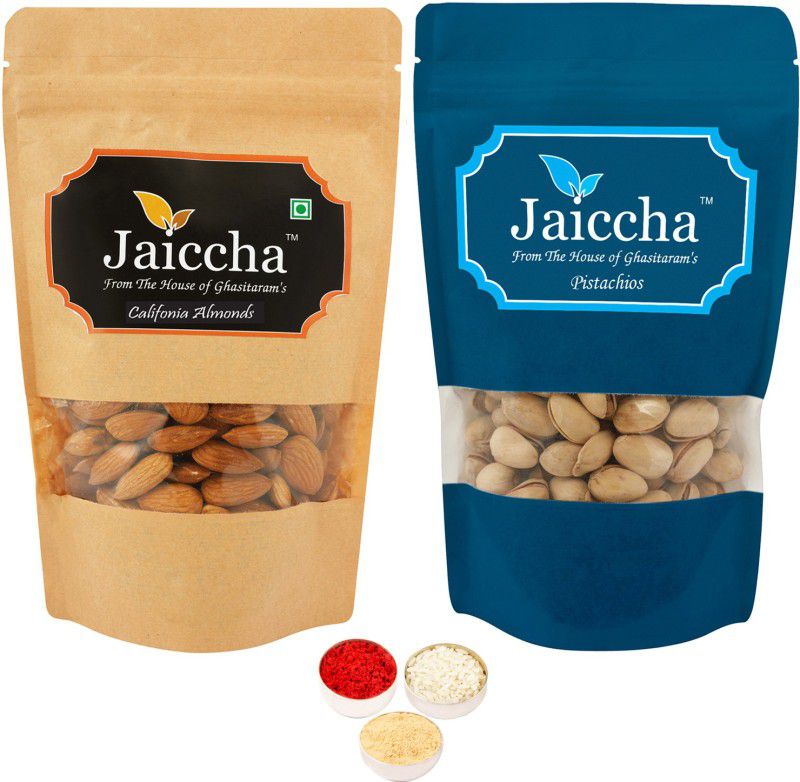 Jaiccha California Almonds and Pistachios with Roli, Chawal and Chandan Combo  (200 g)