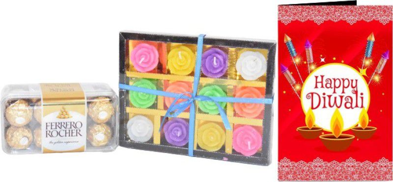 Uphar Creations Ferrero Rocher Pack Of 16 With 12 Candle Set And Diwali card | Diwali Gifts| Chocolate Gifts| Combo  (Ferrero Rocher Pack Of 16 -1| Diwali Card-1 | Diwali Candle Holder-1)