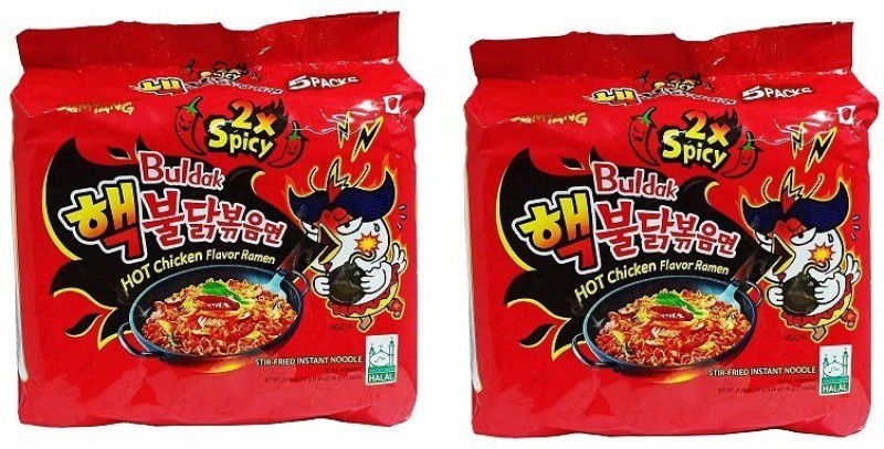 Samyang 2X Spicy Hot Chicken Flavour Instant Korean Noodles -140g(Pack of 10)|(Imported) Instant Noodles Non-vegetarian  (10 x 140 g)
