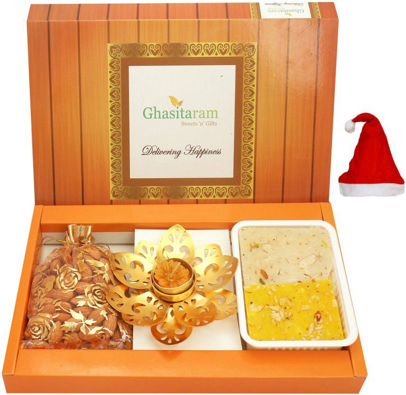 Ghasitaram Gifts Christmas-Ice halwa, T-Lite and Almonds Pouch Combo  (400g)