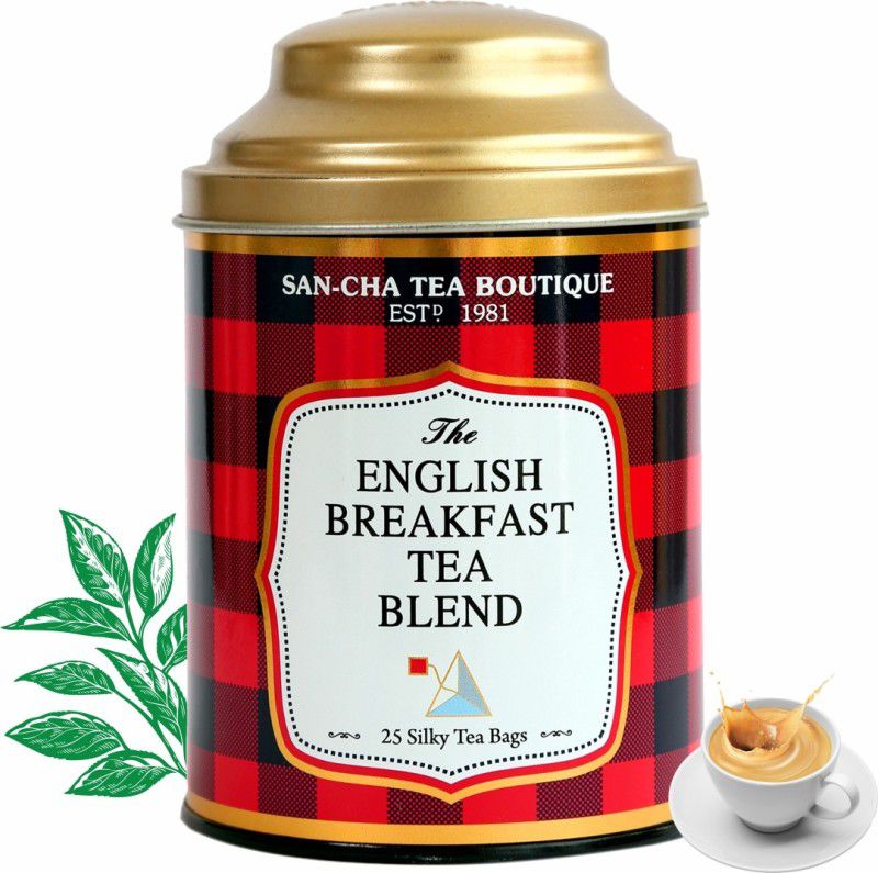 SANCHA English Breakfast Tea|25 Pyramid Tea Bags|Rich in Antioxidant| Best Assam Milk Black Tea Tin  (25 x 1 g)