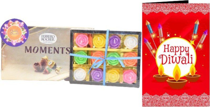 Uphar Creations Rocher Moments Gift Box With 12 Candle Set And Diwali card | Diwali Gifts| Chocolate Gifts| Combo  (Ferrero Rocher Moments Gift Pack-1 | Diwali Card-1| Diwali Candle Holder-1)