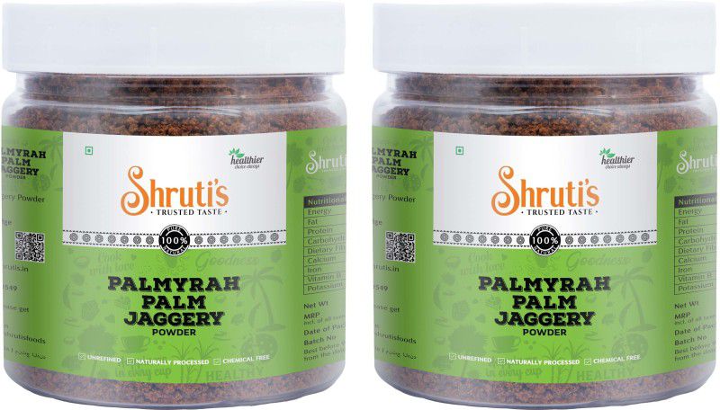 SHRUTIS Palmyra Palm Jaggery Powder / Palm Sugar – 250 Grams Jar Pack of 2 Powder Jaggery  (500 g, Pack of 2)