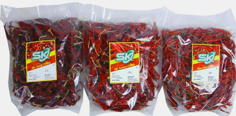Sk foods Byadagi chilli Guntur chilli spicy chiilli (300+300+300)  (3 x 300 g)