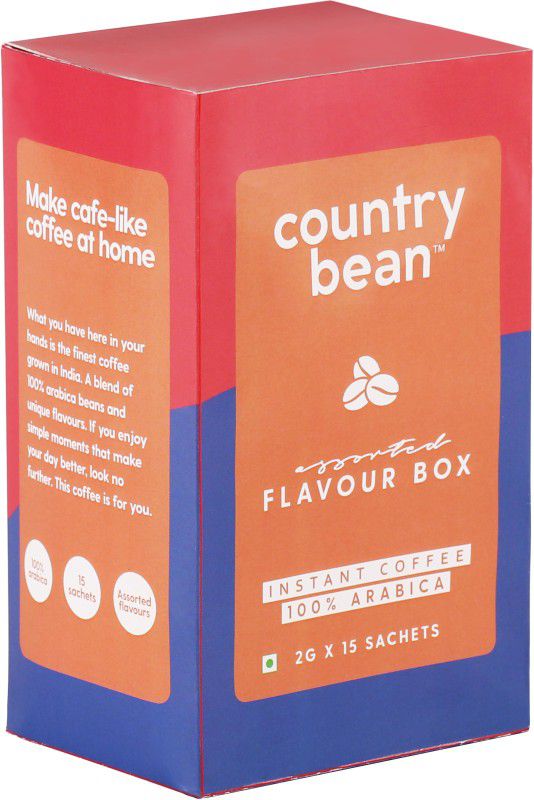 Country Bean Assorted Flavour Box - 15 Sachets, (2g x 15) Instant Coffee  (15 x 2 g, Hazelnut, Vanilla, Caramel, Cocoa Mint, Unflavoured, Berrylicious Flavoured)