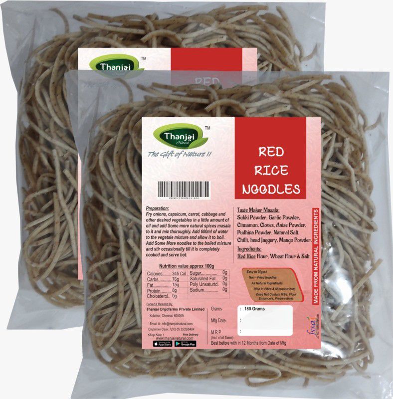 THANJAI NATURAL Red Rice Millets Noodles 180g X 2 (Processed with Natural Ingredients , No Chemicals and No Preservatives) Instant Noodles Vegetarian  (2 x 180 g)