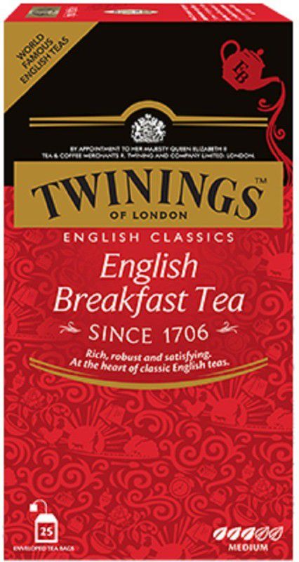TWININGS English Breakfast Tea, 25 Tea Bags Unflavoured Black Tea Bags Box  (50 g)