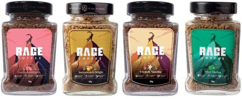 RAGE Coffee Combo Pack of 4 - Butterscotch Delight & Vanilla Bubblegum & Mint Mocha & Chai Latte Flavoured Instant Crystal Coffee 50 Gms Each Instant Coffee  (4 x 50 g, Spices Flavoured)