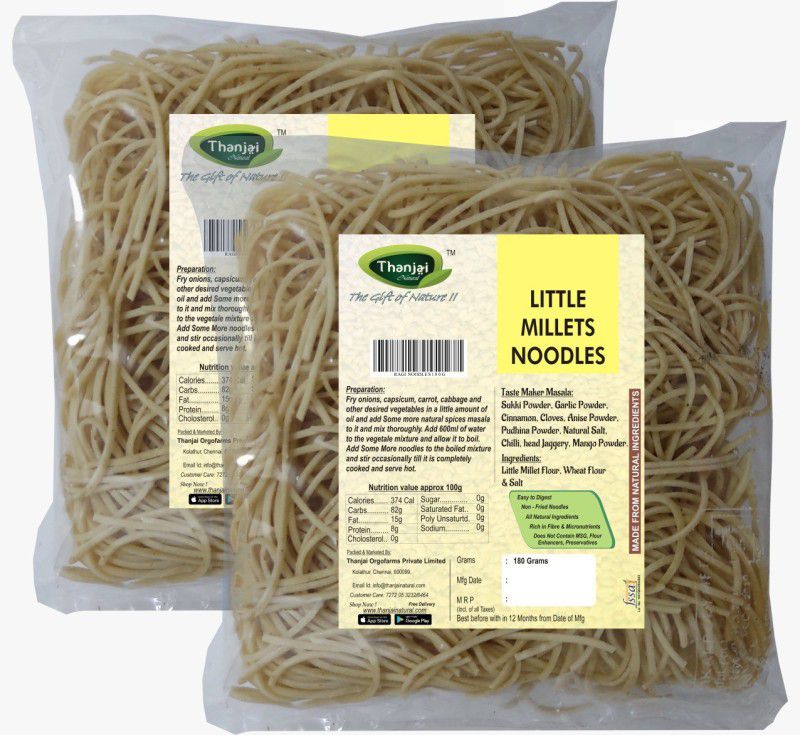 THANJAI NATURAL Little Millets Noodles 180g X 2 (Processed with Natural Ingredients , No Chemicals and No Preservatives) Instant Noodles Vegetarian  (2 x 90 g)