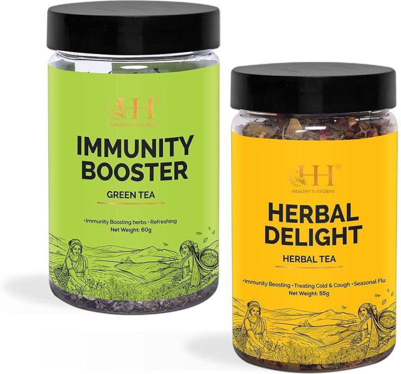 HEALTHY & HYGIENE Herbal Delight Green Tea (Jar-55g) & Immunity Booster Green Tea (Jar-60g) Green Tea Plastic Bottle  (2 x 57.5 g)