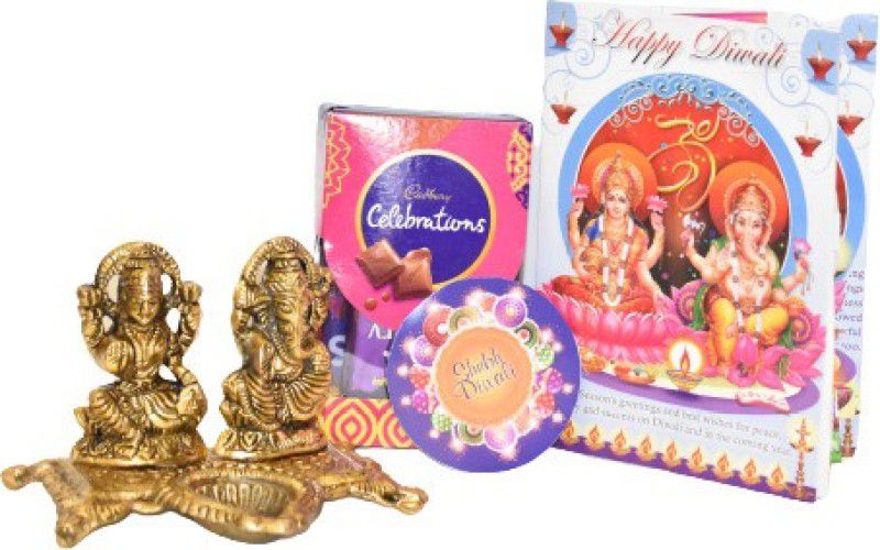 Uphar Creations Mouthwatering Cadbury Mini Gift Hamper For Your Loved Ones | Diwali Gifts | Cadbury gifts| Chocolate gifts| Combo  (Cadbury Celebration Mini Gift Box-1 |Laxmi Ganesh Ji Tealight Candle Stand-1 | Diwali Card-1)