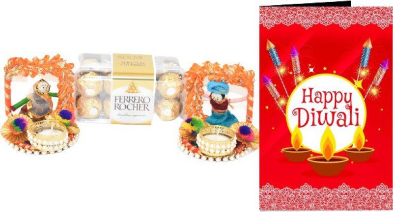 Uphar Creations Ferrero Rocher Pack Of 16 With Diwali SpecialTealight Candle Holder And Diwali card | Diwali Gifts| Chocolate Gifts| Combo  (Ferrero Rocher Pack Of 16 -1| Diwali Card-1 | Diwali Candle Holder-1)