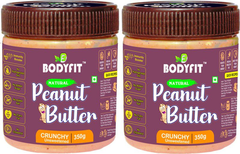 BodyFit NATURAL Peanut Butter Crunchy 700g Unsweetened-Made with Roasted Peanuts 700 g  (Pack of 2)