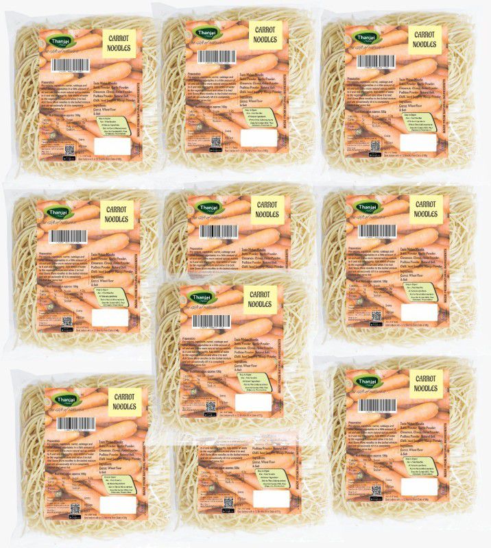 THANJAI NATURAL Carrot Noodles 180g X 10 (1800g) of Natural Processed Noodles No Maida & No MSG| Instant Noodles Vegetarian  (10 x 180 g)