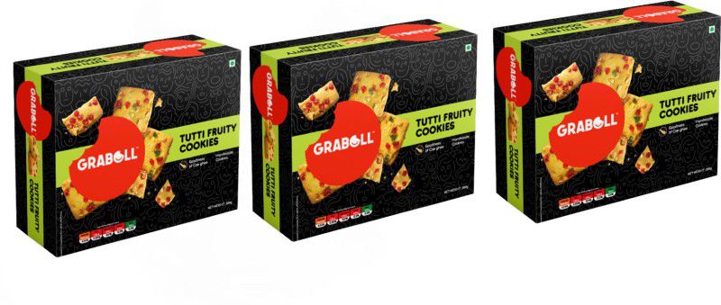 GRABOLL Pack of 3 |200 g | Tutti Fruity Cookies |Gourmet Handmade Cookies With Goodness Of Cow Ghee Cookies  (600 g, Pack of 3)