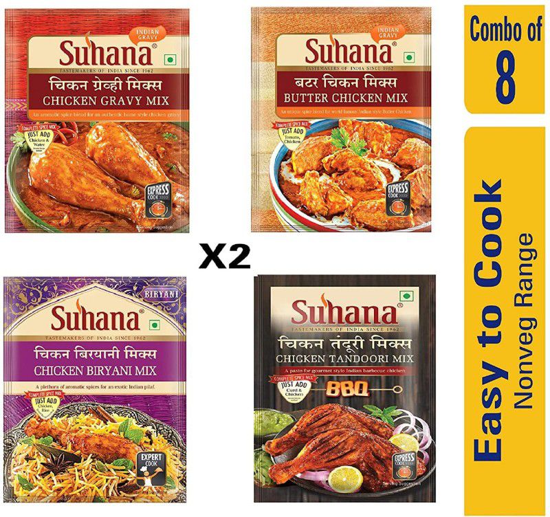 SUHANA Butter Chicken 2 + Chicken Gravy Mix 2 + Chicken Tandoori Mix 2 + Chicken Biryani Mix 2  (4 x 140 g)