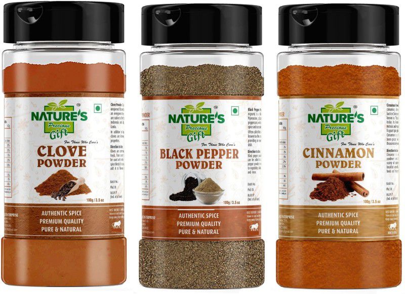 Nature's Precious Gift Clove (Laung) Powder, Black Pepper Powder & Cinnamon Powder - 100g Each  (3 x 100 g)