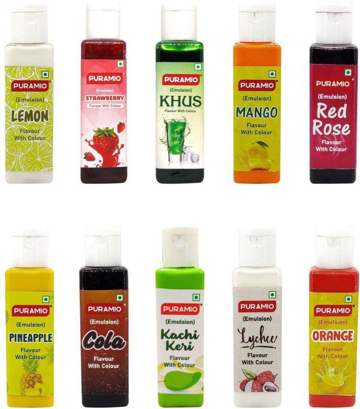PURAMIO Flavour with Colour (Emulsion), Pack of 10, Each 30ml- Mixed Fruit Liquid Food Essence  (300 ml)