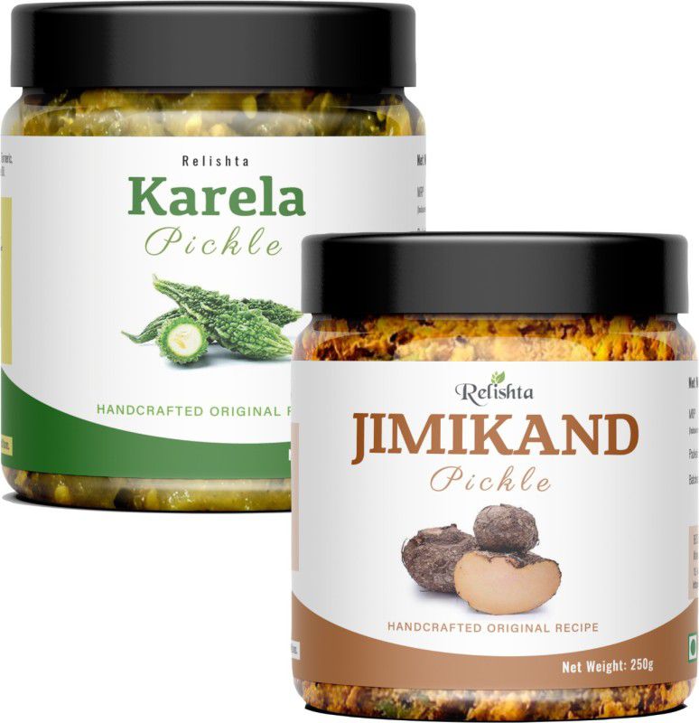 Relishta Jimikand & Karela Pickle Suran Ka Achar Combo (2x250G) Premium Less Oil Homemade Mixed Vegetable Pickle  (2 x 250 g)