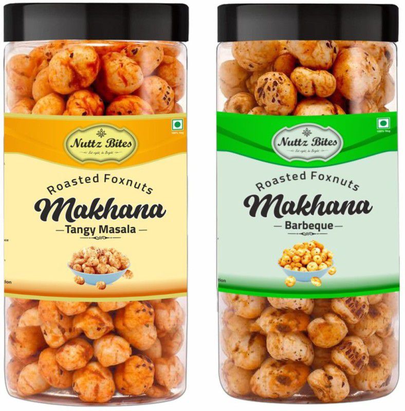 Nuttz Bites Roasted Makhana Tangy Masala & Barbeque Fox Nuts 200g (Pack of 2-100g Each)  (2 x 100 g)