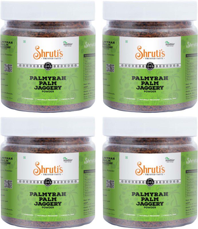 SHRUTIS Palmyra Palm Jaggery Powder / Palm Sugar – 250 Grams Jar Pack of 4 Powder Jaggery  (1000 g, Pack of 4)