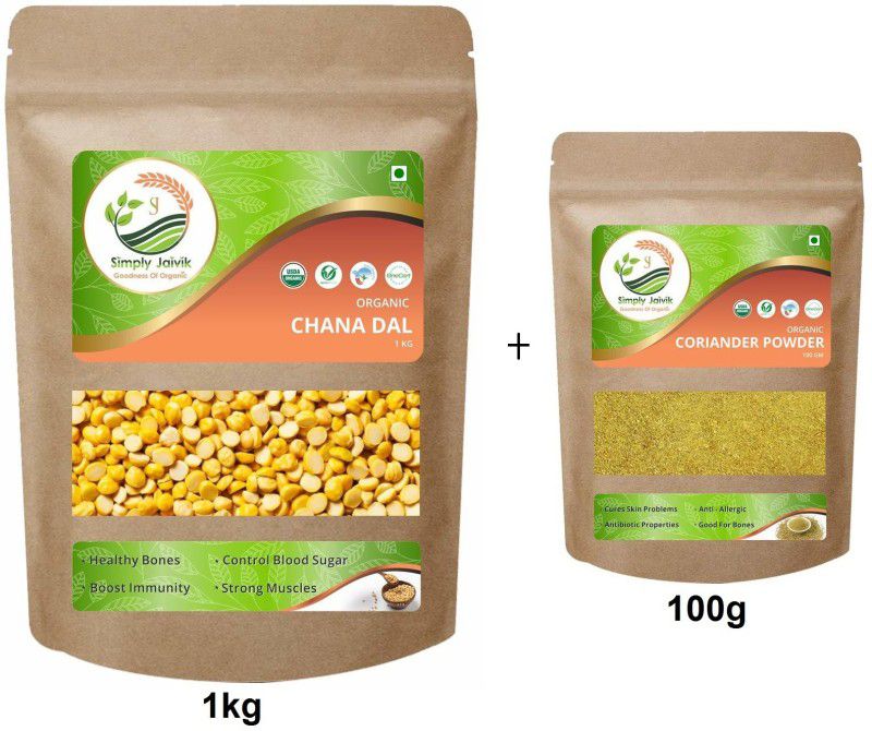 Simply Jaivik Chana Dal 1000g Organic - Bengal Gram Chana Dal With 100g Coriander Powder Combo  (1kg Chana Dal_100g Coriander Powder)