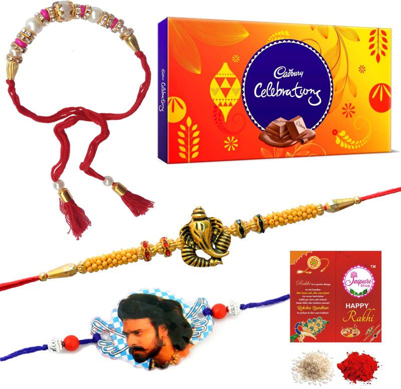 Jaipuri Shop Cadbury Celebrations Chocolate Box 127gm With Multicolor Exclusive Bhaiya-Bhabhi With Bahubali Kids 3 Rakhi Set Combo  (7)