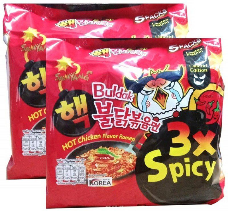 Samyang 3XSPICY Hot Chicken Ramen Flavour -5*140gm (Pack of 2) (Imported) Instant Noodles Non-vegetarian  (2 x 700 g)