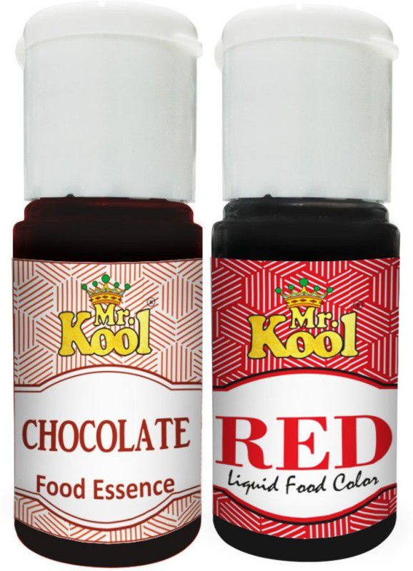 Mr.Kool Food Essence Chocolate & Food Color Red 20 ML Each. Pack Of 2 Combo. Food Essence And Food Color For Backing Cakes, Cookies, Ice cream, Sweets. Combo  (40 ml)