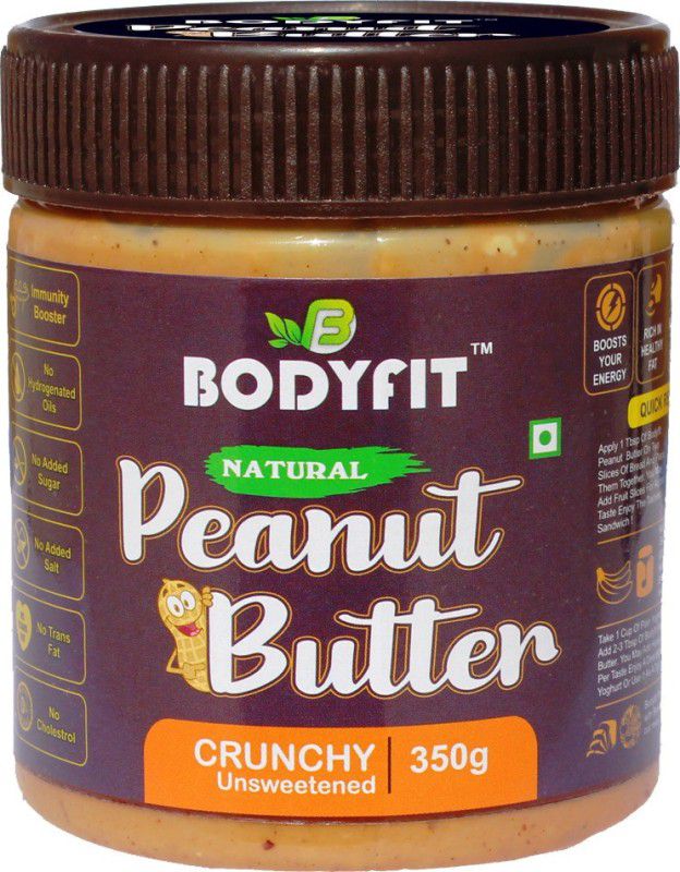 BodyFit NATURAL PEANUT BUTTER CRUNCHY 350g-Unsweetened-Made with Roasted Peanuts-30%Pro. 350 g
