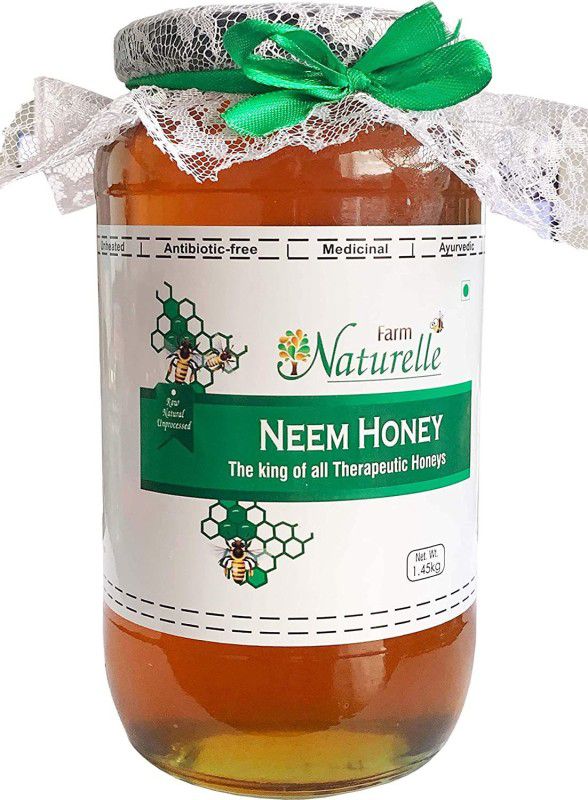 Farm Naturelle Raw Natural Ayurved Recommended Unprocessed Neem Forest Flower Honey with Huge Medicinal Value, 1.45 KG -Glass Bottle  (1.45 g)