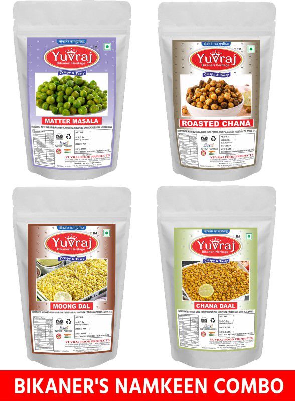 Yuvraj Food Product Fry dal combo Channa dal, Moong dal, Matter , Channa Rosted ,200 gm x 4  (4 x 200 g)