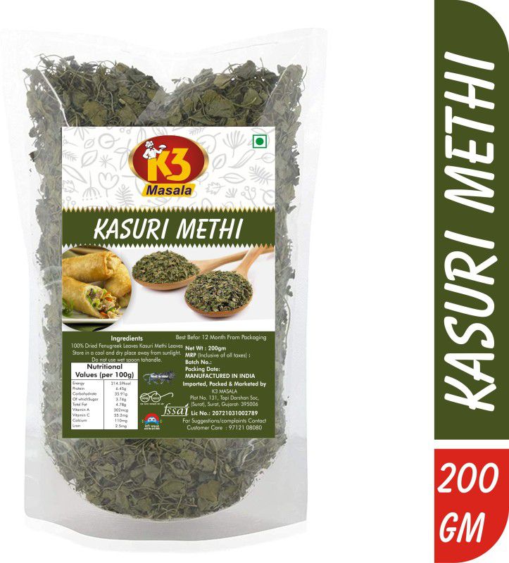 K3 Masala Premium Quality Kasuri Methi (Fenugreek Leaves)-200gm  (200 g)